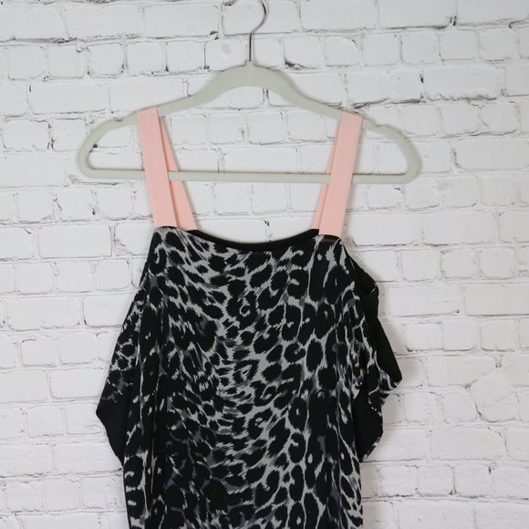 20. Topshop leopard print silk black dress cold shoulder Size 2 - Picture 3 of 9